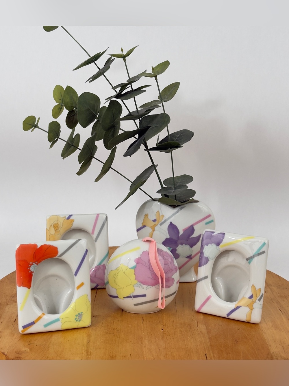 Vintage Takahashi Gala San Francisco Floral Ceramic Picture Frames/ Bud Vase Set